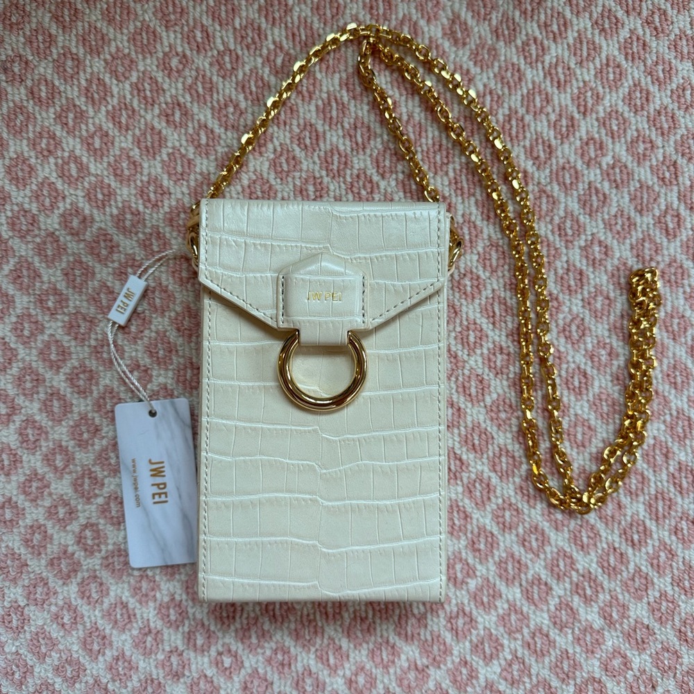 JW Pei Lola Chain Phone Purse in Ivory Croc. New With Tags.